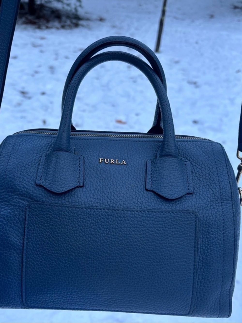 Furla Navy Leather Satchel Crossbody Bag - NWOT - Picture 1 of 15